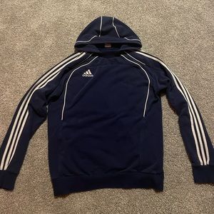 Navy Adidas Y2K Soccer Style Hoodie w/ White Tube Accents - Size L